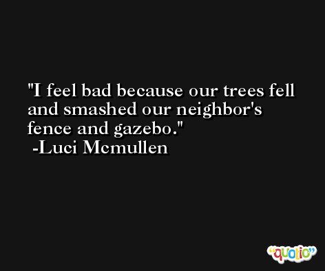 I feel bad because our trees fell and smashed our neighbor's fence and gazebo. -Luci Mcmullen