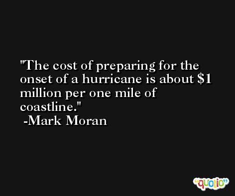 The cost of preparing for the onset of a hurricane is about $1 million per one mile of coastline. -Mark Moran