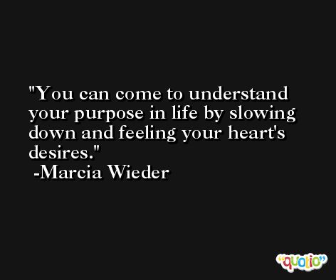 You can come to understand your purpose in life by slowing down and feeling your heart's desires. -Marcia Wieder