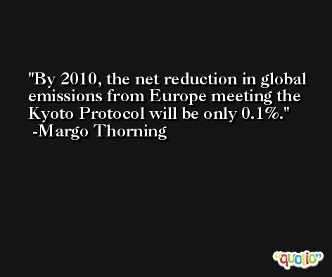 By 2010, the net reduction in global emissions from Europe meeting the Kyoto Protocol will be only 0.1%. -Margo Thorning