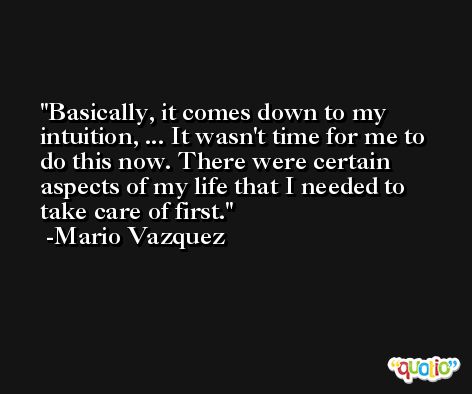Basically, it comes down to my intuition, ... It wasn't time for me to do this now. There were certain aspects of my life that I needed to take care of first. -Mario Vazquez