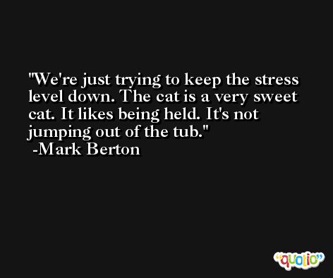We're just trying to keep the stress level down. The cat is a very sweet cat. It likes being held. It's not jumping out of the tub. -Mark Berton