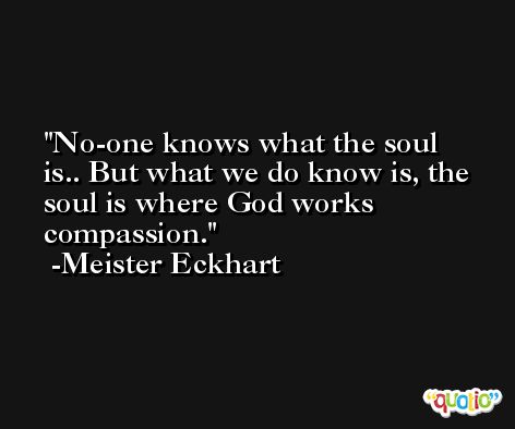 No-one knows what the soul is.. But what we do know is, the soul is where God works compassion. -Meister Eckhart