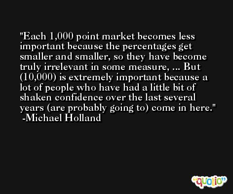 Each 1,000 point market becomes less important because the percentages get smaller and smaller, so they have become truly irrelevant in some measure, ... But (10,000) is extremely important because a lot of people who have had a little bit of shaken confidence over the last several years (are probably going to) come in here. -Michael Holland