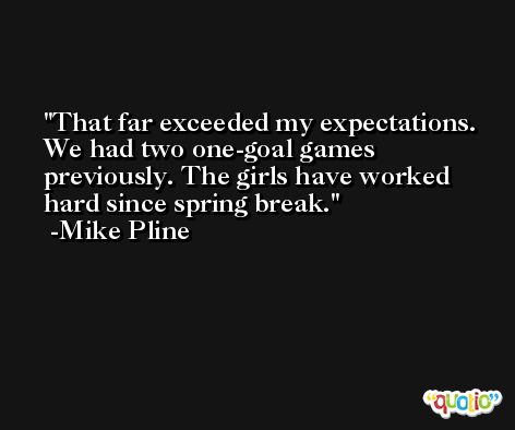 That far exceeded my expectations. We had two one-goal games previously. The girls have worked hard since spring break. -Mike Pline