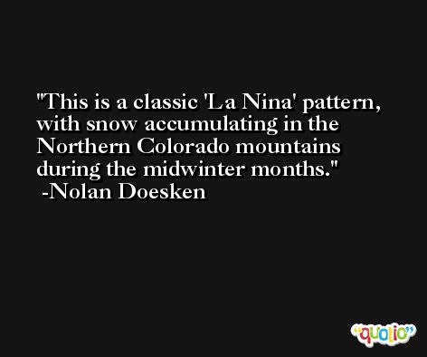 This is a classic 'La Nina' pattern, with snow accumulating in the Northern Colorado mountains during the midwinter months. -Nolan Doesken
