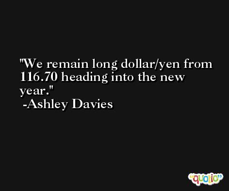 We remain long dollar/yen from 116.70 heading into the new year. -Ashley Davies