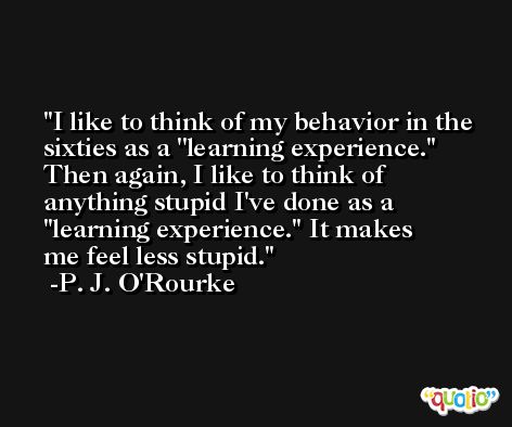 I like to think of my behavior in the sixties as a ''learning experience.'' Then again, I like to think of anything stupid I've done as a ''learning experience.'' It makes me feel less stupid. -P. J. O'Rourke