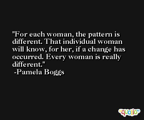 For each woman, the pattern is different. That individual woman will know, for her, if a change has occurred. Every woman is really different. -Pamela Boggs