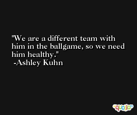 We are a different team with him in the ballgame, so we need him healthy. -Ashley Kuhn