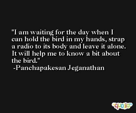 I am waiting for the day when I can hold the bird in my hands, strap a radio to its body and leave it alone. It will help me to know a bit about the bird. -Panchapakesan Jeganathan