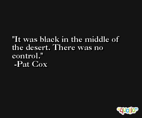 It was black in the middle of the desert. There was no control. -Pat Cox