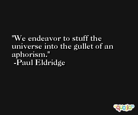 We endeavor to stuff the universe into the gullet of an aphorism. -Paul Eldridge