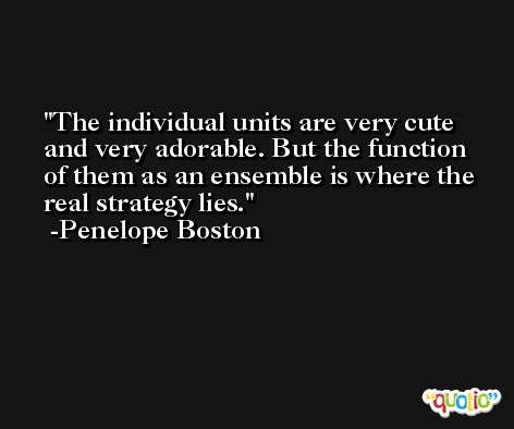 The individual units are very cute and very adorable. But the function of them as an ensemble is where the real strategy lies. -Penelope Boston