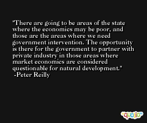 There are going to be areas of the state where the economics may be poor, and those are the areas where we need government intervention. The opportunity is there for the government to partner with private industry in those areas where market economics are considered questionable for natural development. -Peter Reilly