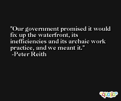 Our government promised it would fix up the waterfront, its inefficiencies and its archaic work practice, and we meant it. -Peter Reith
