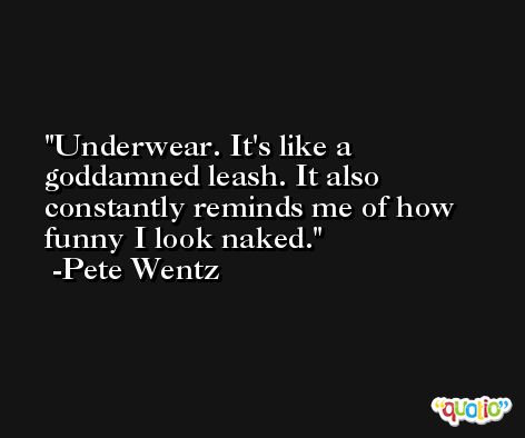 Underwear. It's like a goddamned leash. It also constantly reminds me of how funny I look naked. -Pete Wentz