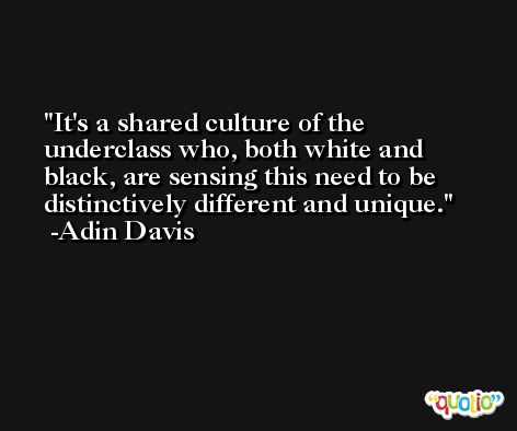 It's a shared culture of the underclass who, both white and black, are sensing this need to be distinctively different and unique. -Adin Davis