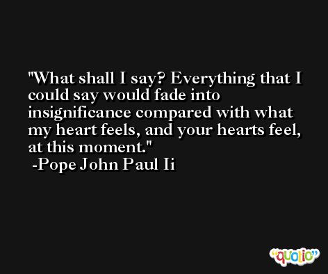 What shall I say? Everything that I could say would fade into insignificance compared with what my heart feels, and your hearts feel, at this moment. -Pope John Paul Ii