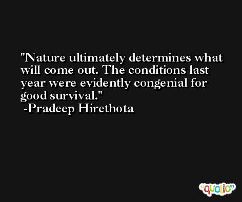 Nature ultimately determines what will come out. The conditions last year were evidently congenial for good survival. -Pradeep Hirethota