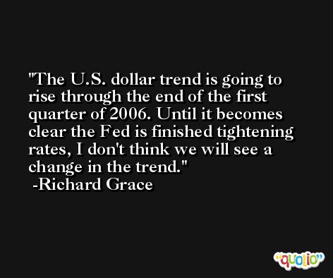 The U.S. dollar trend is going to rise through the end of the first quarter of 2006. Until it becomes clear the Fed is finished tightening rates, I don't think we will see a change in the trend. -Richard Grace