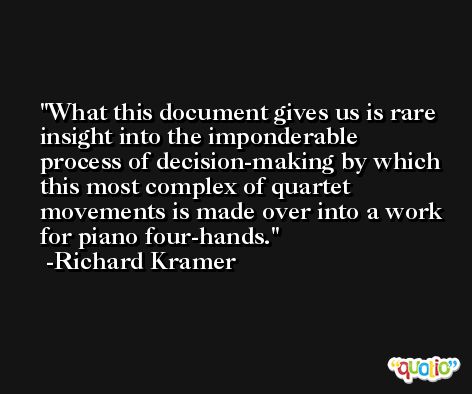 What this document gives us is rare insight into the imponderable process of decision-making by which this most complex of quartet movements is made over into a work for piano four-hands. -Richard Kramer