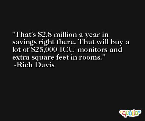 That's $2.8 million a year in savings right there. That will buy a lot of $25,000 ICU monitors and extra square feet in rooms. -Rich Davis