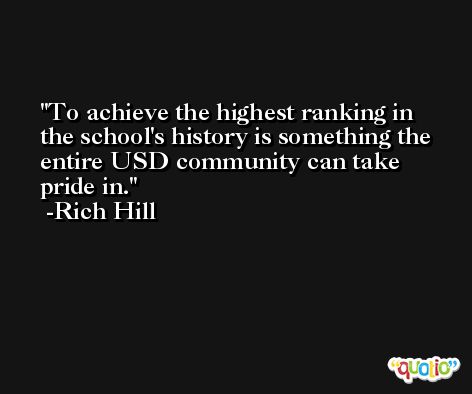 To achieve the highest ranking in the school's history is something the entire USD community can take pride in. -Rich Hill