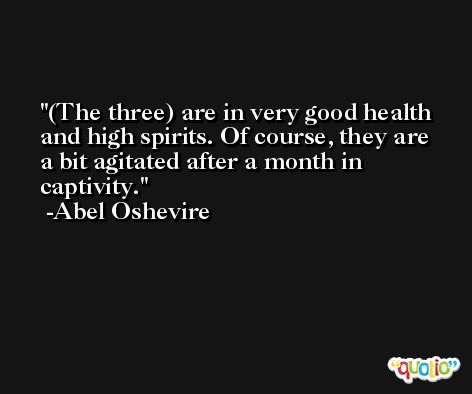 (The three) are in very good health and high spirits. Of course, they are a bit agitated after a month in captivity. -Abel Oshevire