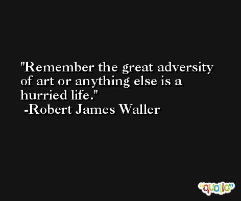 Remember the great adversity of art or anything else is a hurried life. -Robert James Waller