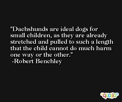 Dachshunds are ideal dogs for small children, as they are already stretched and pulled to such a length that the child cannot do much harm one way or the other. -Robert Benchley