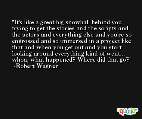 It's like a great big snowball behind you trying to get the stories and the scripts and the actors and everything else and you're so engrossed and so immersed in a project like that and when you get out and you start looking around everything kind of went... whoa, what happened? Where did that go? -Robert Wagner