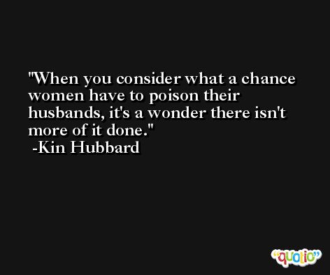 When you consider what a chance women have to poison their husbands, it's a wonder there isn't more of it done. -Kin Hubbard