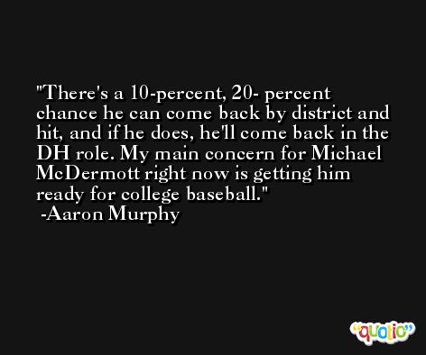 There's a 10-percent, 20- percent chance he can come back by district and hit, and if he does, he'll come back in the DH role. My main concern for Michael McDermott right now is getting him ready for college baseball. -Aaron Murphy