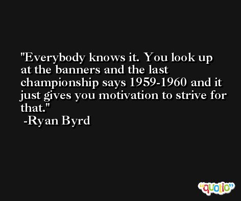 Everybody knows it. You look up at the banners and the last championship says 1959-1960 and it just gives you motivation to strive for that. -Ryan Byrd