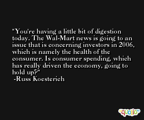You're having a little bit of digestion today. The Wal-Mart news is going to an issue that is concerning investors in 2006, which is namely the health of the consumer. Is consumer spending, which has really driven the economy, going to hold up? -Russ Koesterich
