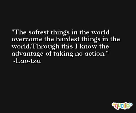 The softest things in the world overcome the hardest things in the world.Through this I know the advantage of taking no action. -Lao-tzu