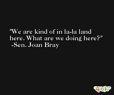 We are kind of in la-la land here. What are we doing here? -Sen. Joan Bray