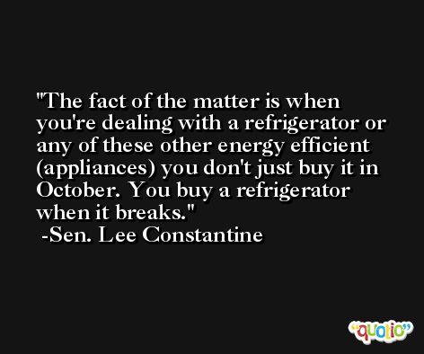 The fact of the matter is when you're dealing with a refrigerator or any of these other energy efficient (appliances) you don't just buy it in October. You buy a refrigerator when it breaks. -Sen. Lee Constantine