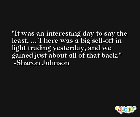 It was an interesting day to say the least, ... There was a big sell-off in light trading yesterday, and we gained just about all of that back. -Sharon Johnson