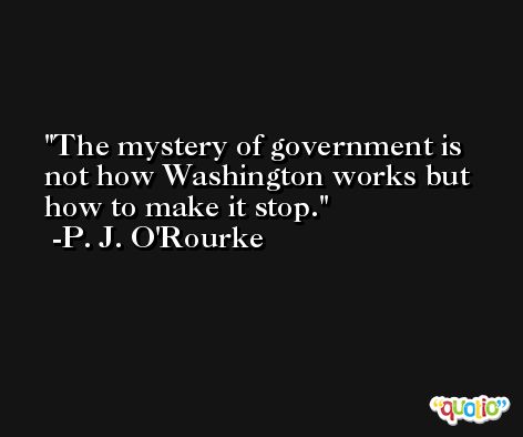 The mystery of government is not how Washington works but how to make it stop. -P. J. O'Rourke