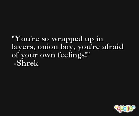 You're so wrapped up in layers, onion boy, you're afraid of your own feelings! -Shrek