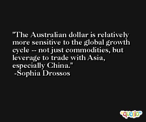 The Australian dollar is relatively more sensitive to the global growth cycle -- not just commodities, but leverage to trade with Asia, especially China. -Sophia Drossos