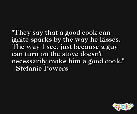They say that a good cook can ignite sparks by the way he kisses. The way I see, just because a guy can turn on the stove doesn't necessarily make him a good cook. -Stefanie Powers