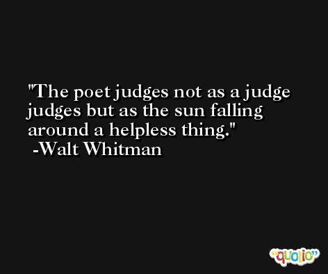 The poet judges not as a judge judges but as the sun falling around a helpless thing. -Walt Whitman