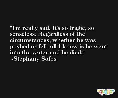 I'm really sad. It's so tragic, so senseless. Regardless of the circumstances, whether he was pushed or fell, all I know is he went into the water and he died. -Stephany Sofos