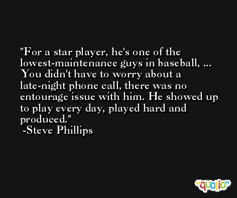 For a star player, he's one of the lowest-maintenance guys in baseball, ... You didn't have to worry about a late-night phone call, there was no entourage issue with him. He showed up to play every day, played hard and produced. -Steve Phillips