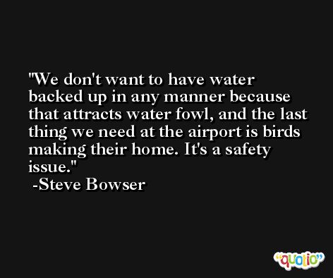 We don't want to have water backed up in any manner because that attracts water fowl, and the last thing we need at the airport is birds making their home. It's a safety issue. -Steve Bowser
