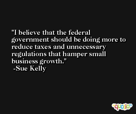 I believe that the federal government should be doing more to reduce taxes and unnecessary regulations that hamper small business growth. -Sue Kelly