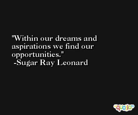 Within our dreams and aspirations we find our opportunities. -Sugar Ray Leonard